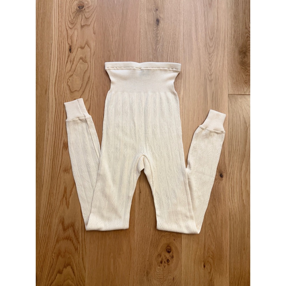 Vermont Country Store Sz MD/LG Ivory Pointelle Cotton Leggings
